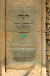 Gedenktafel für das Rote Kolleg, Geburtshaus von Gottfried Wilhelm Leibniz, in Leipzig