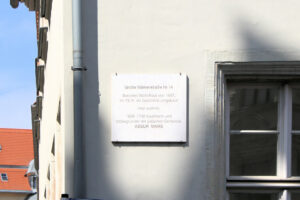 Gedenktafel am Haus Große Märkerstraße 14 in Halle (Saale)