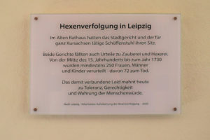 Gedenktafel für die Hexenverfolgung in Leipzig