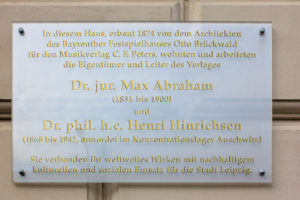 Gedenktafel für Max Abraham und Henri Hinrichsen in Leipzig