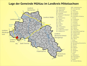 Lage der Gemeinde Mühlau im Landkreis Mittelsachsen