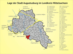 Lage der Stadt Augustusburg im Landkreis Mittelsachsen