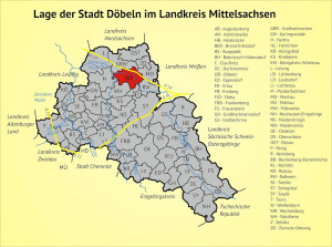 Lage der Stadt Döbeln im Landkreis Mittelsachsen