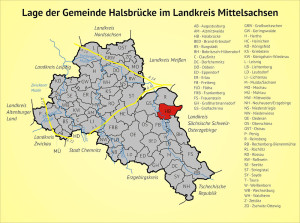 Lage der Gemeinde Halsbrücke im Landkreis Mittelsachsen