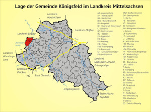 Lage der Gemeinde Königsfeld im Landkreis Mittelsachsen