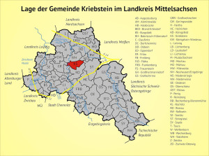 Lage der Gemeinde Kriebstein im Landkreis Mittelsachsen