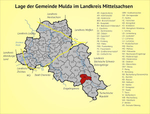 Lage der Gemeinde Mulda im Landkreis Mittelsachsen