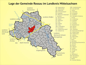 Lage der Gemeinde Rossau im Landkreis Mittelsachsen