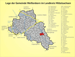 Lage der Gemeinde Weißenborn im Landkreis Mittelsachsen