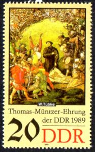 Briefmarke der Deutschen Post der DDR mit einem Ausschnitt aus dem Bauernkriegspanorama von Werner Tübke