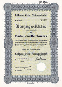 Vorzugsaktie über 1000 RM der Köllmann Werke AG vom 9. Oktober 1941