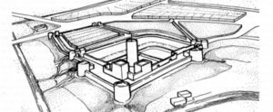 Rekonstruktionszeichnung der Leipziger Burg um 1015 nach archäologischen Grabungen durch Herbert Küas - heute mitunter umstritten.© Stadt Leipzig / Stadtarchiv