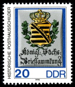 Sächsisches Postschild auf einer Briefmarke der derutschen Post der DDR