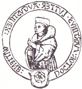Erste bildliche Darstellung Luthers als Mönch mit Doktorhut,, Detail vom Titelblatt der Predigt, die Luther während der Disputation hielt